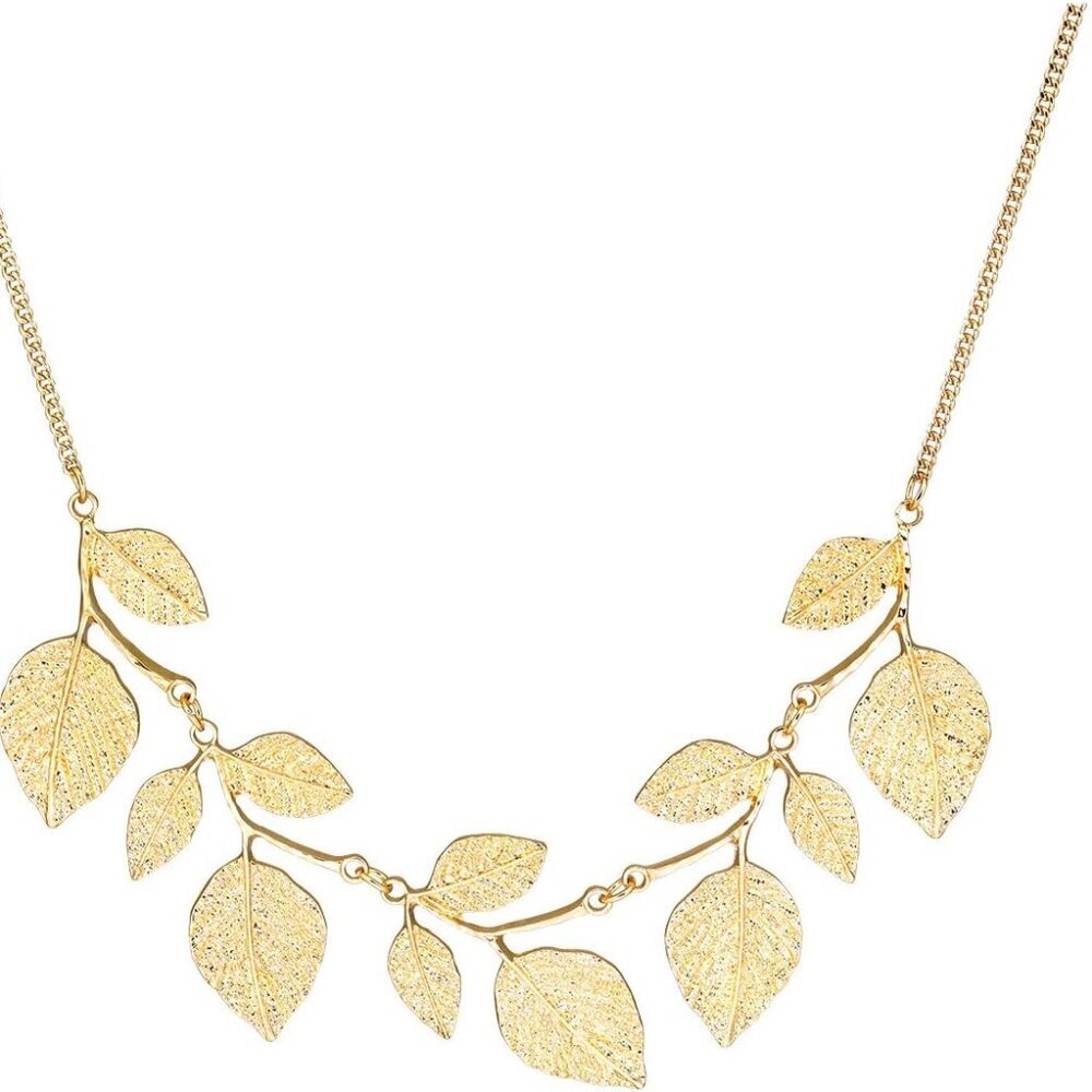 Bohemian Glitter Leaf Collar Necklace for Women Plant Hammered Necklace Chunky T